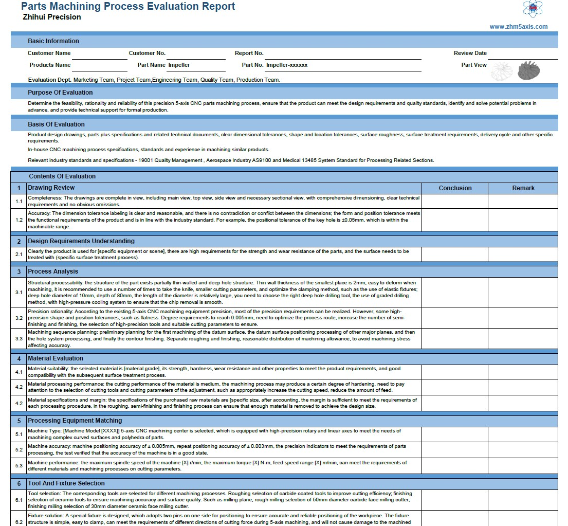 Rapport d'évaluation du processus d'usinage de pièces (PMPER)